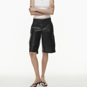 Aritzia Babaton Vegan Leather Bermuda Shorts Black Size 4